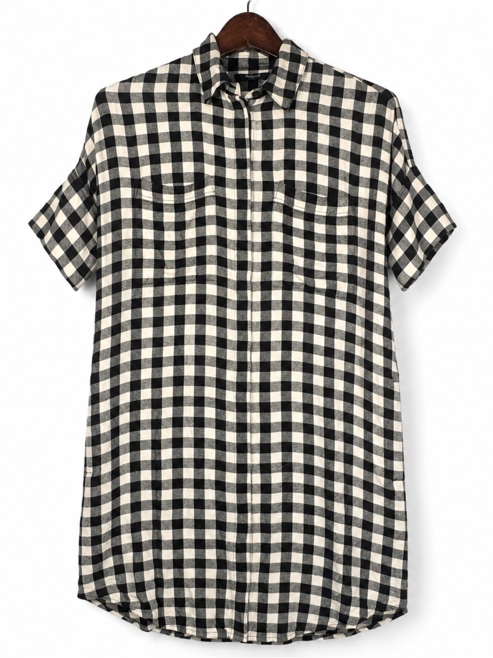 Madewell Buffalo Check Shirt Dress XS Black Ivory Viscose
